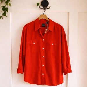 Lizwear 100% Silk Button Down Blouse | Vintage Silk Shirt | Size L